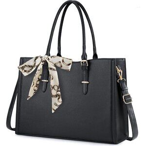 Laptop Bag for Women Black Waterproof Leather Work Bag for Office & Travel
